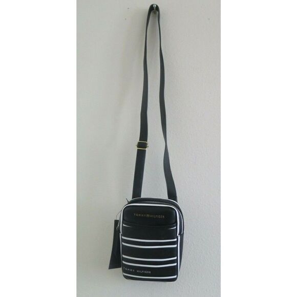 Tommy Hilfiger 69J4451 001 Black/White Striped PU Leather Small Crossbody Bag - Picture 6 of 8